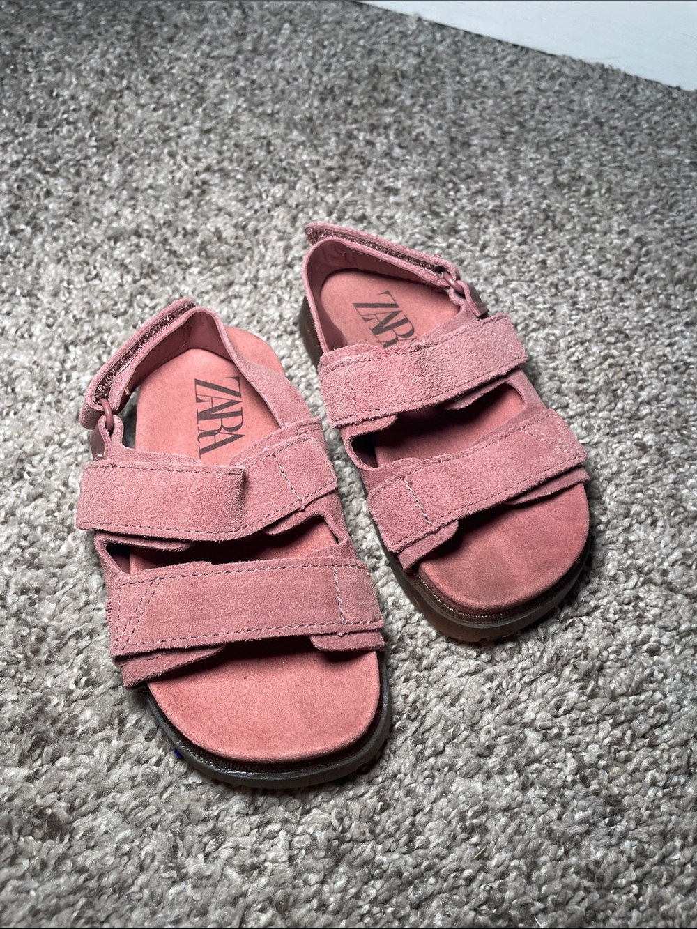 Zara Kids Dusty Pink Suede Double-Strap Sandals
